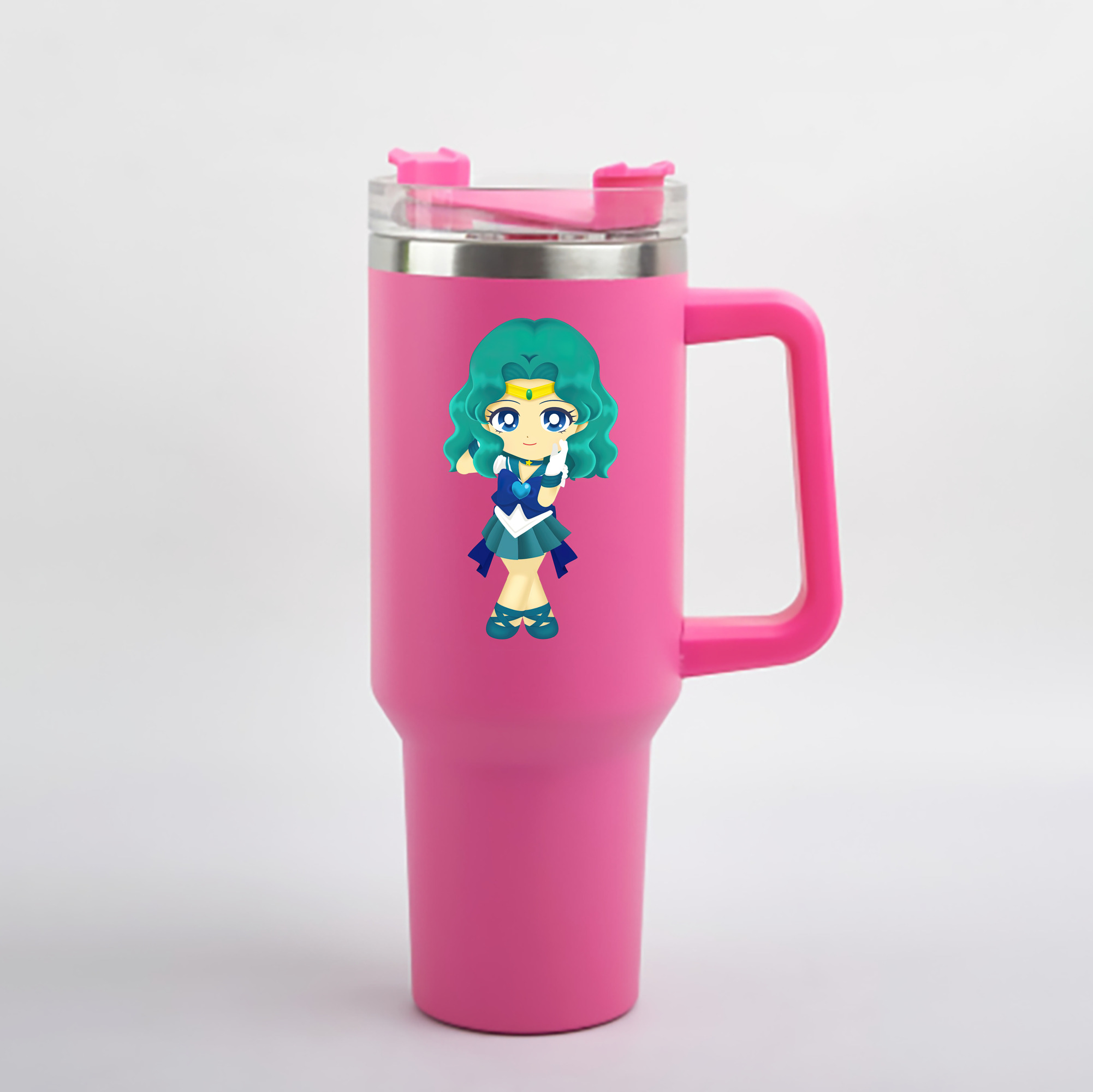 （画像用） 美少女戦士セーラームーン 海王 みちる（かいおう みちる） Sailor Moon Kaiou Michiru 1200mL車用タンブラー - クリスタルステッカー（プラスチックストロー付き）